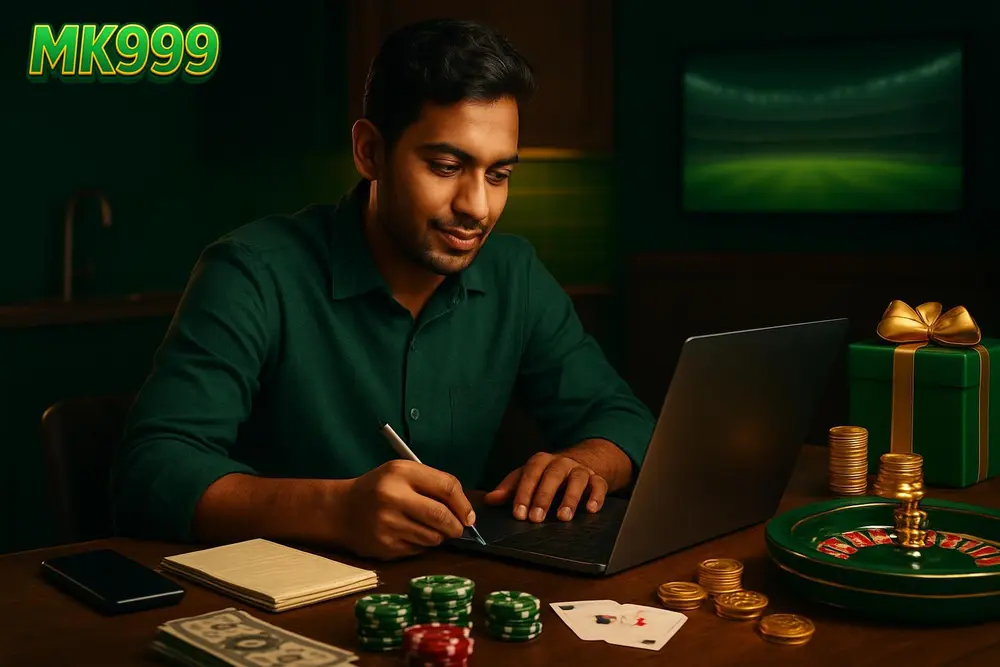 MK999 register โ a young Pakistani man filling out an online form on his laptop at a kitchen table with a phone and MK999 register โ a young Pakistani man filling out an online form on his laptop at a kitchen table with a phone and